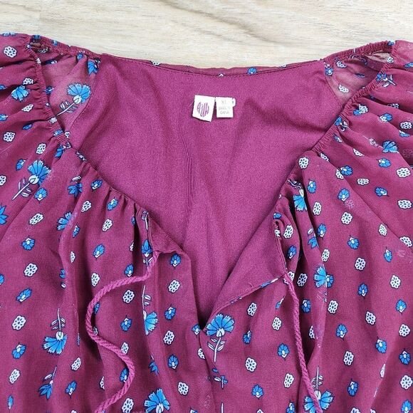 🍑AUW Burgundy Floral Estilo 3/4 Sleeve Dress XLarge - Picture 3 of 12